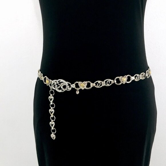Vintage Silver & Gold Tone Hearts Chain Link Belt Sz M 35”Inches - Picture 1 of 10